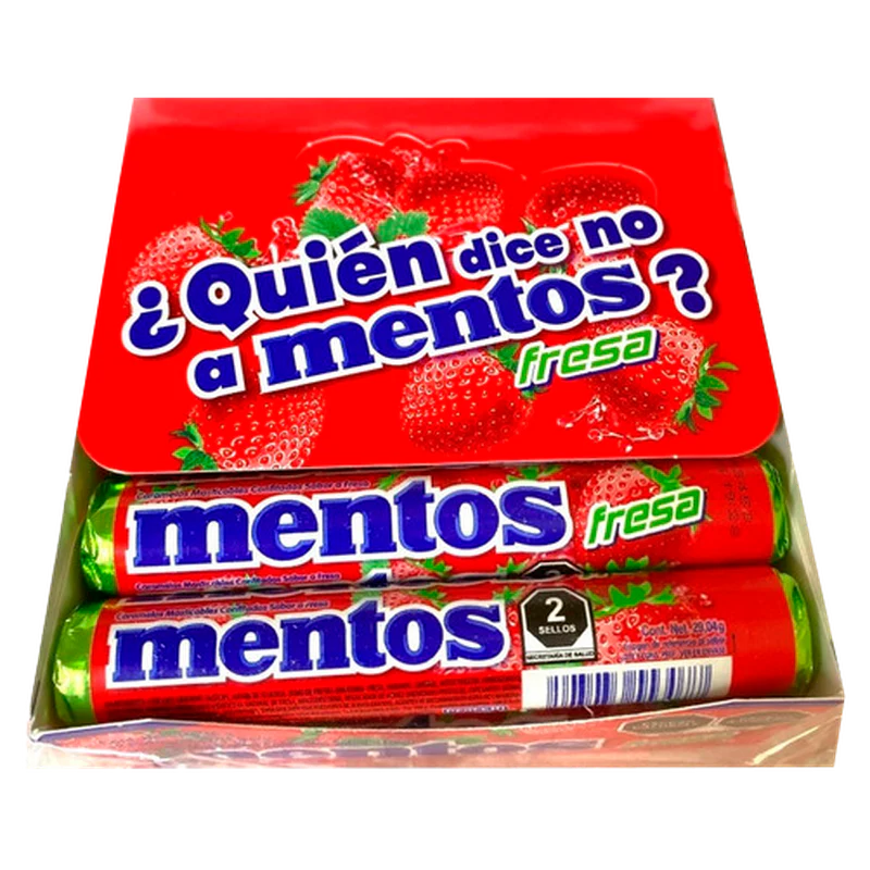 Mentos - Tubos de Caramelos sabor Fresa | Caja 12 pzas 37.5 g