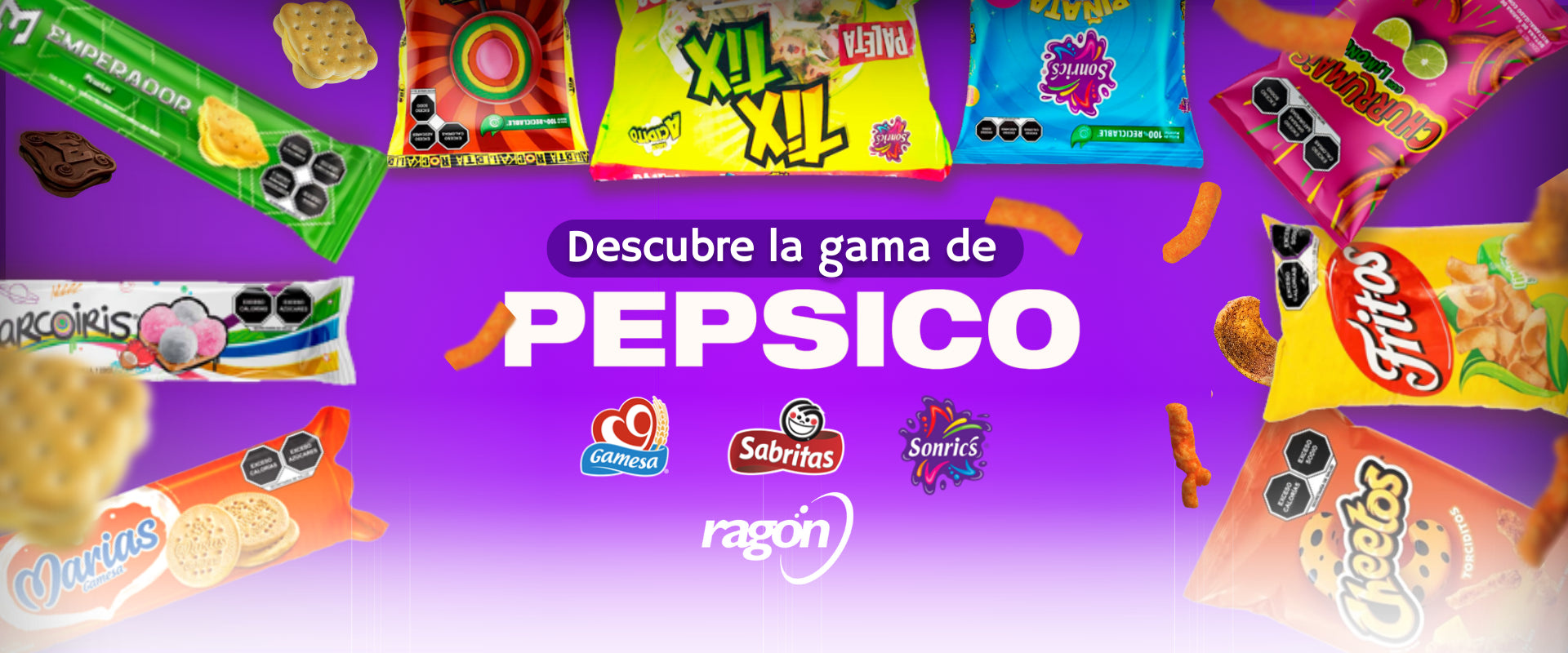 PepsiCo, Sonrics, Gamesa, Sabritas, Barcel, Ricolino, Marinela, galletas Marías, galletas Emperador, galletas Cremax, galletas Chokis, galletas Príncipe, galletas Mamut, galletas Arcoíris, galletas Canelitas, galletas Saladitas, galletas Sponch, galletas Triki-Trakes, Barras de Coco, botanas Sabritas, frituras Barcel, caramelos Sonrics, dulces Ricolino, snacks PepsiCo, golosinas Sonrics, comprar botanas al mayoreo, dulces y botanas para negocio, galletas y snacks para vender, productos PepsiCo al por mayor.