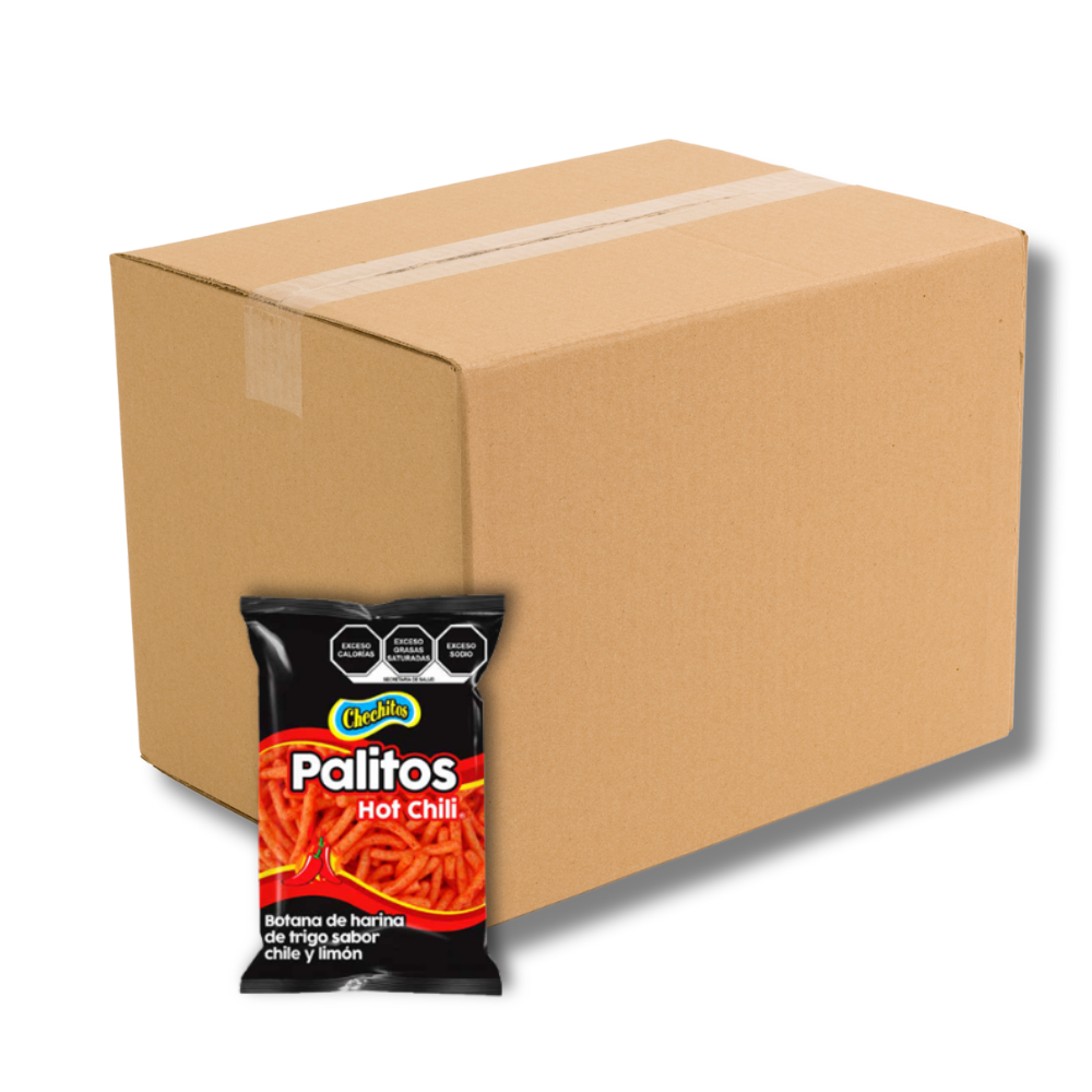 Chechitos Medianos Palitos Hot Chilli 16 g | Caja con 4 bolsas de 25 pzas