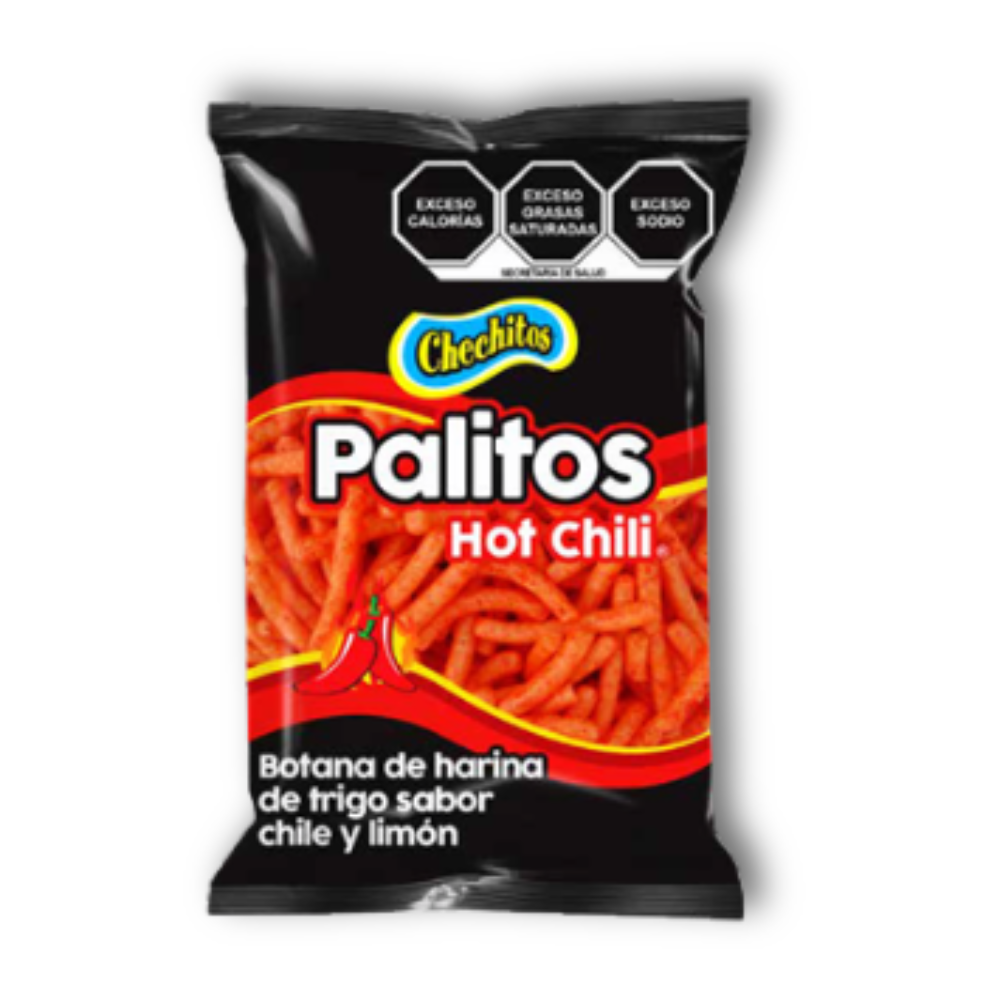 Chechitos Medianos Palitos Hot Chilli 16 g | Caja con 4 bolsas de 25 pzas