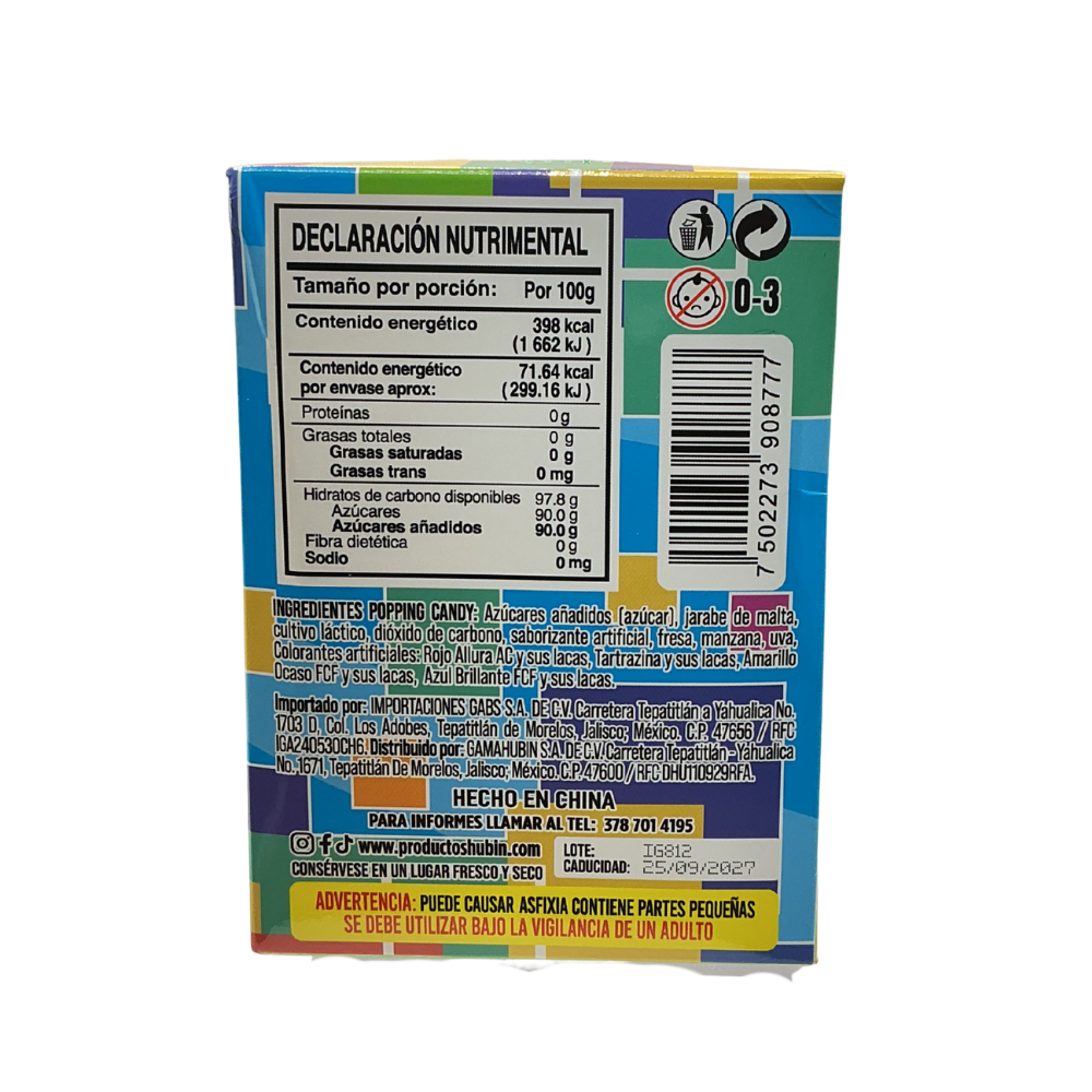 Mini Brix Hubin Animales con dulces y polvo que truena en la boca, ideal para dulceros, 18 piezas.