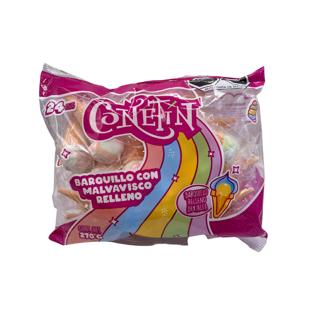Barquillos en forma de cono rellenos de malvavisco, 24 piezas en bolsa