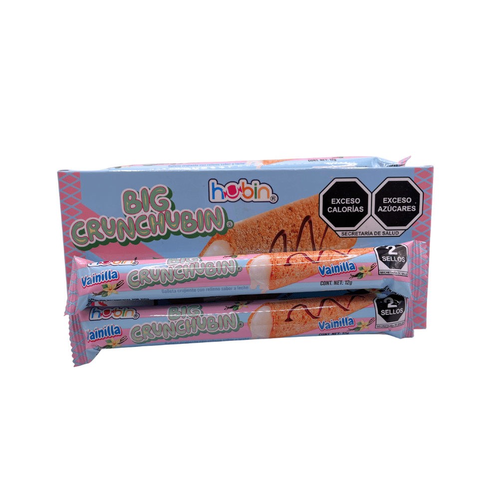 Galleta rellena de vainilla Big Crunchubín Hubin, textura crujiente, caja con 30 unidades.