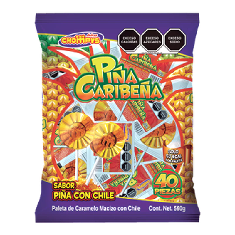 Paletas saborpiña con Chile -piña Caribeña | Bolsa 40 pzas 560 g ...