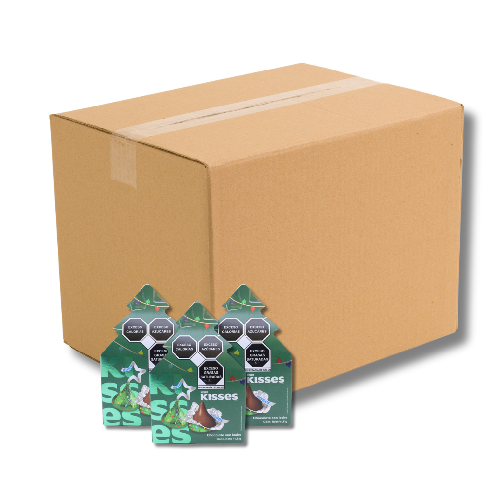 Caja semi mayoreo de arbolitos navideños de Kisses Hershey's. Caja con 24 piezas