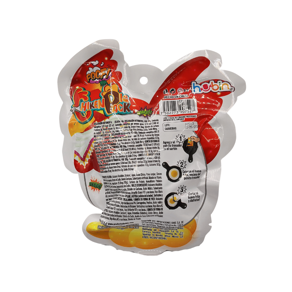 Dulce Chicken Pio Pack con golosinas frutales y tatuaje temporal de reloj en presentación de 38 g.