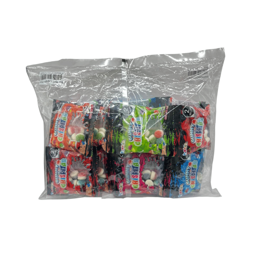 Gomitas Hubin Chispitas frutales con textura suave y sabores surtidos en presentación de 20 piezas.