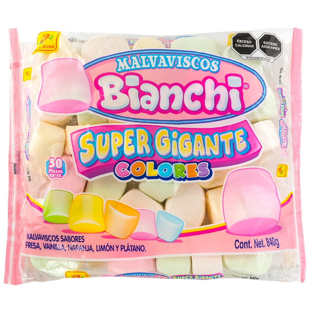 Imagen de productos De La Rosa, como dulces tradicionales mexicanos, incluyendo opciones como mazapanes, pulpas, caramelos, gomitas, malvaviscos, paletas, bombones y chocolates, en diversas presentaciones individuales o en bolsa, con empaques coloridos característicos de la marca.