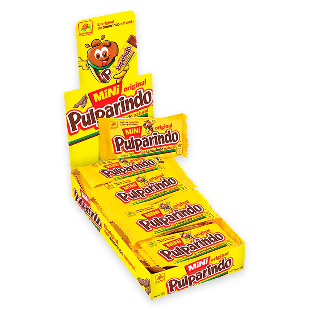 Imagen de productos De La Rosa, como dulces tradicionales mexicanos, incluyendo opciones como mazapanes, pulpas, caramelos, gomitas, malvaviscos, paletas, bombones y chocolates, en diversas presentaciones individuales o en bolsa, con empaques coloridos característicos de la marca.