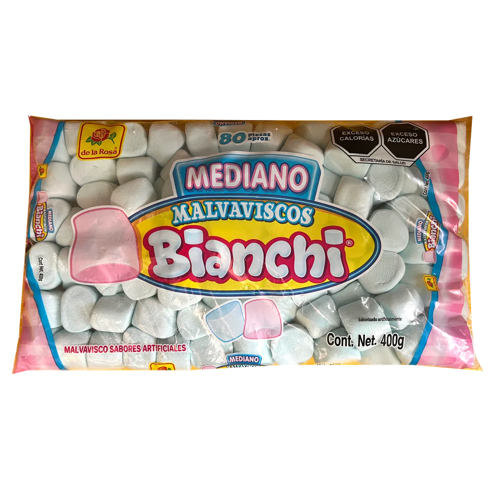 Imagen de productos De La Rosa, como dulces tradicionales mexicanos, incluyendo opciones como mazapanes, pulpas, caramelos, gomitas, malvaviscos, paletas, bombones y chocolates, en diversas presentaciones individuales o en bolsa, con empaques coloridos característicos de la marca.