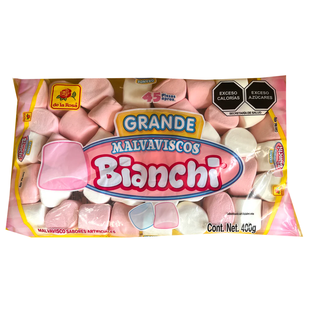 Imagen de productos De La Rosa, como dulces tradicionales mexicanos, incluyendo opciones como mazapanes, pulpas, caramelos, gomitas, malvaviscos, paletas, bombones y chocolates, en diversas presentaciones individuales o en bolsa, con empaques coloridos característicos de la marca.