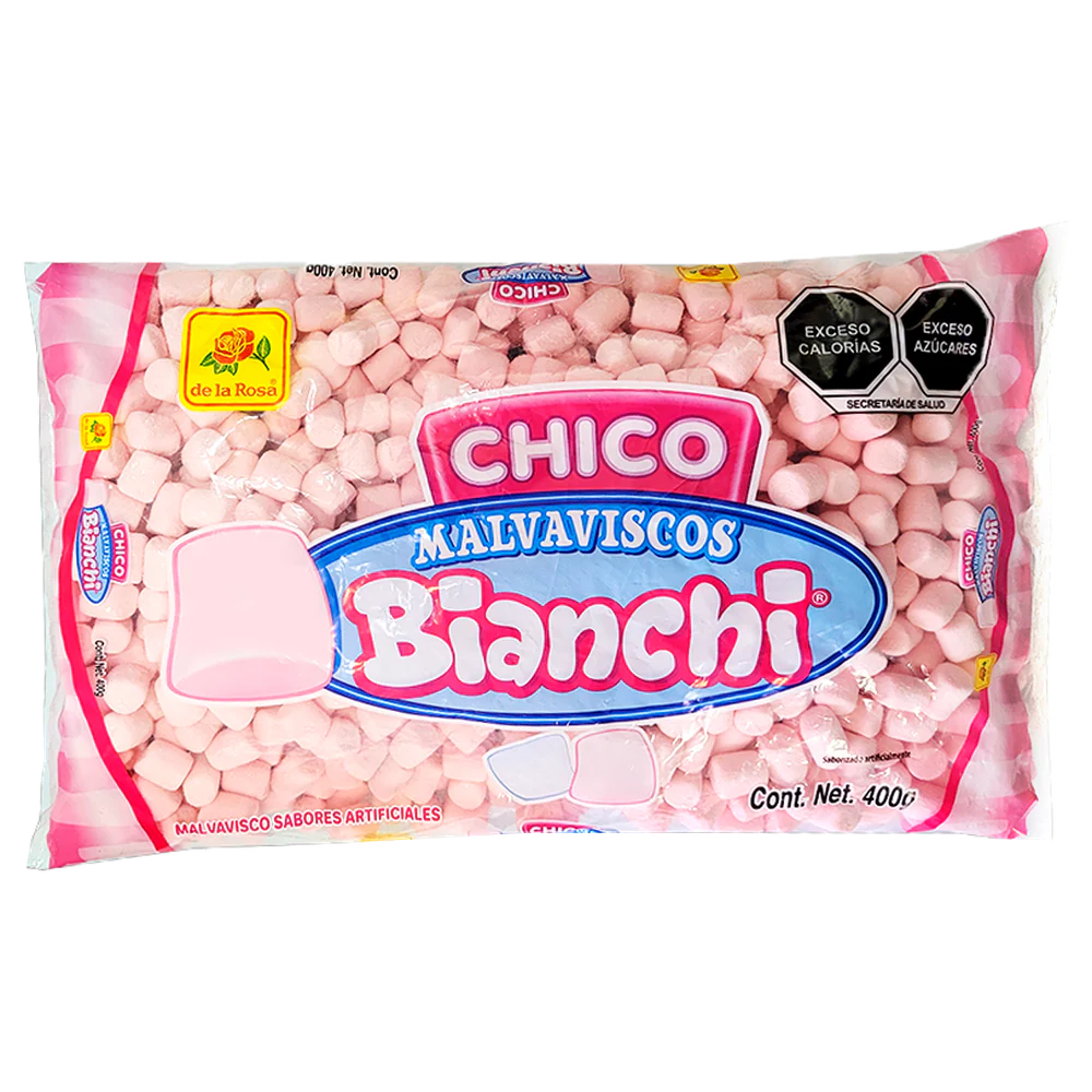 Imagen de productos De La Rosa, como dulces tradicionales mexicanos, incluyendo opciones como mazapanes, pulpas, caramelos, gomitas, malvaviscos, paletas, bombones y chocolates, en diversas presentaciones individuales o en bolsa, con empaques coloridos característicos de la marca.