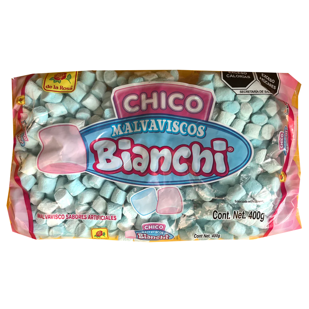 Imagen de productos De La Rosa, como dulces tradicionales mexicanos, incluyendo opciones como mazapanes, pulpas, caramelos, gomitas, malvaviscos, paletas, bombones y chocolates, en diversas presentaciones individuales o en bolsa, con empaques coloridos característicos de la marca.