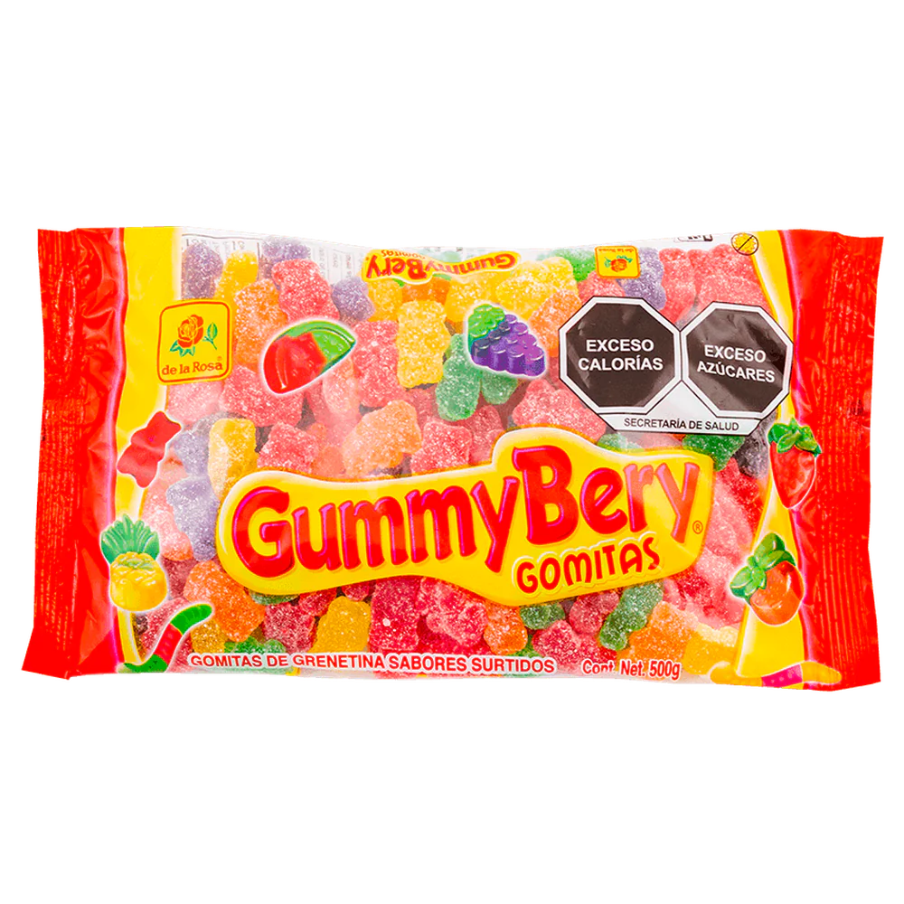 Imagen de productos De La Rosa, como dulces tradicionales mexicanos, incluyendo opciones como mazapanes, pulpas, caramelos, gomitas, malvaviscos, paletas, bombones y chocolates, en diversas presentaciones individuales o en bolsa, con empaques coloridos característicos de la marca.
