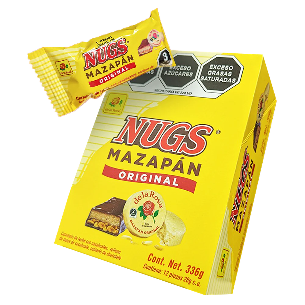 Imagen de productos De La Rosa, como dulces tradicionales mexicanos, incluyendo opciones como mazapanes, pulpas, caramelos, gomitas, malvaviscos, paletas, bombones y chocolates, en diversas presentaciones individuales o en bolsa, con empaques coloridos característicos de la marca.