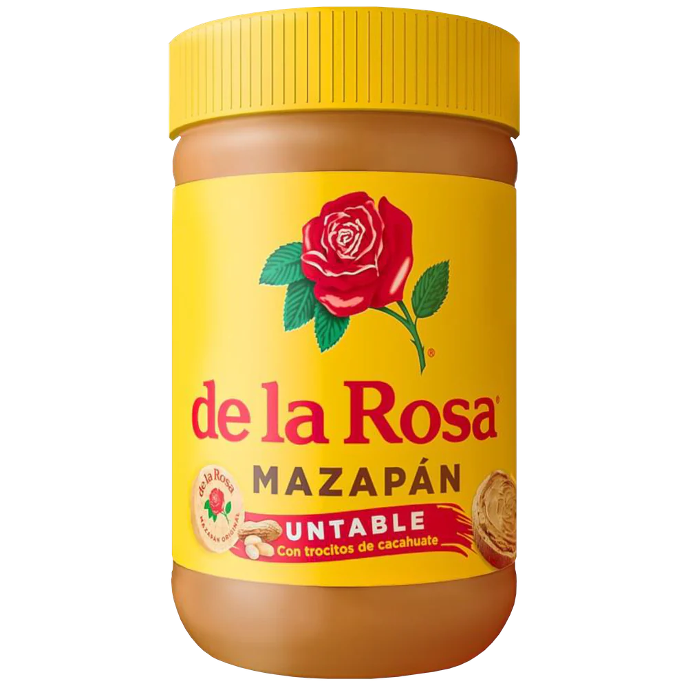 Imagen de productos De La Rosa, como dulces tradicionales mexicanos, incluyendo opciones como mazapanes, pulpas, caramelos, gomitas, malvaviscos, paletas, bombones y chocolates, en diversas presentaciones individuales o en bolsa, con empaques coloridos característicos de la marca.