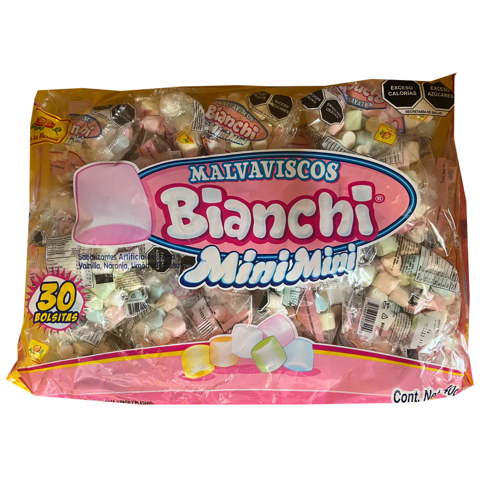 Imagen de productos De La Rosa, como dulces tradicionales mexicanos, incluyendo opciones como mazapanes, pulpas, caramelos, gomitas, malvaviscos, paletas, bombones y chocolates, en diversas presentaciones individuales o en bolsa, con empaques coloridos característicos de la marca.