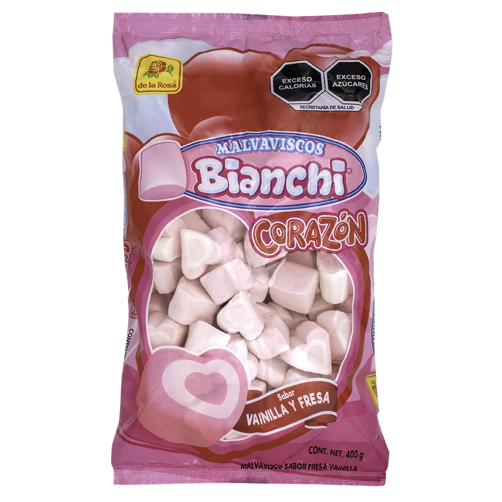 Imagen de productos De La Rosa, como dulces tradicionales mexicanos, incluyendo opciones como mazapanes, pulpas, caramelos, gomitas, malvaviscos, paletas, bombones y chocolates, en diversas presentaciones individuales o en bolsa, con empaques coloridos característicos de la marca.
