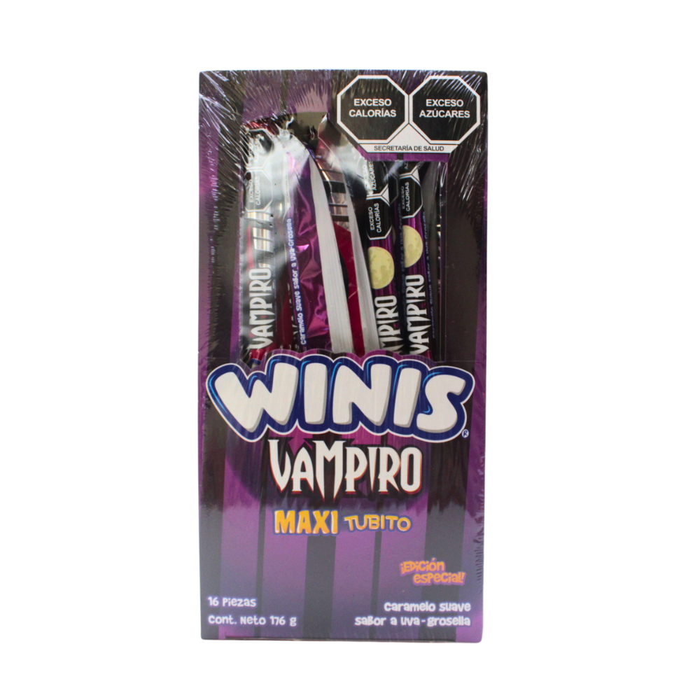 Winis Vampiro | Caramelo Suave sabor Uva | Caja 16 pzas