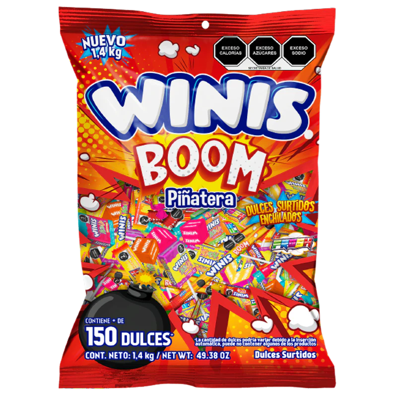 Winis Boom - Dulces Surtidos Enchilados | Piñatero 150 pzas 1.4 kg ...