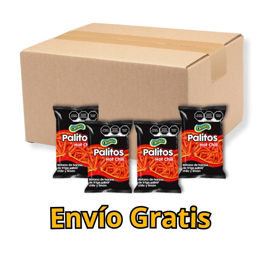 Chechitos Medianos Palitos Hot Chilli 16 g | Caja con 4 bolsas de 25 pzas