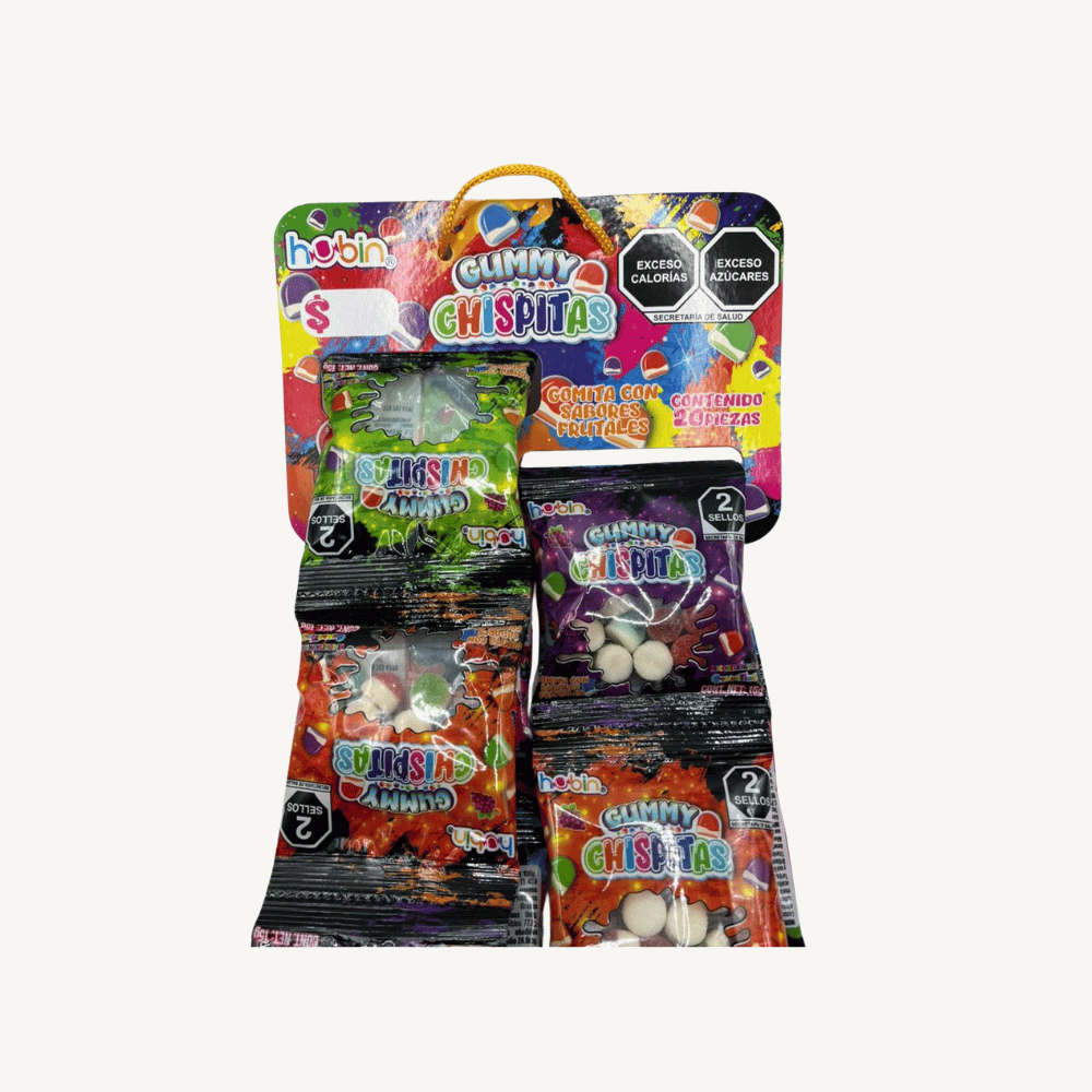 Gomitas frutales Hubin Chispitas de colores surtidos, dulces y suaves, ideal para dulceros, 20 piezas.