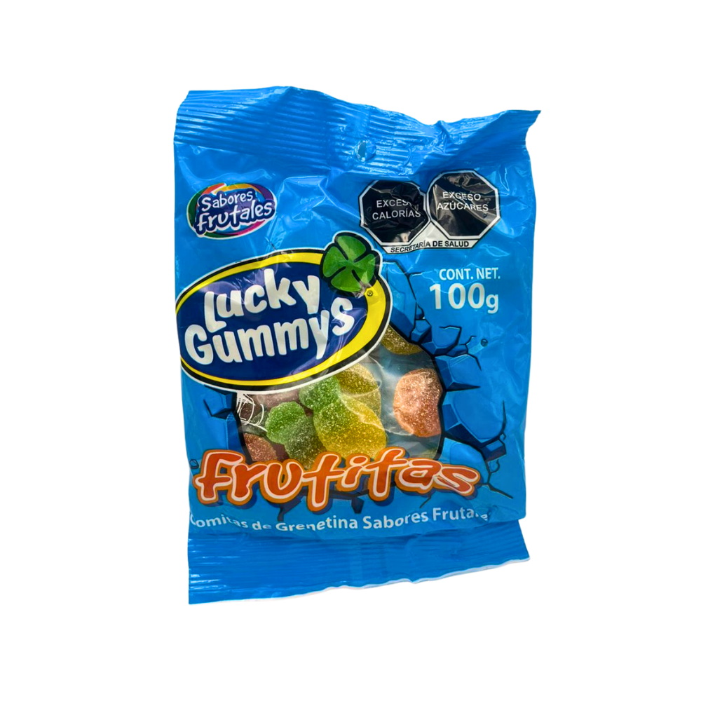 Gomitas Lucky Gummy Frutitas con formas de frutas y sabores frutales surtidos en bolsa de 96 g.