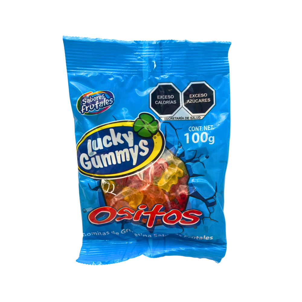 Gomitas Lucky Gummy Ositos con forma de osito y sabores frutales surtidos en bolsa de 100 g.