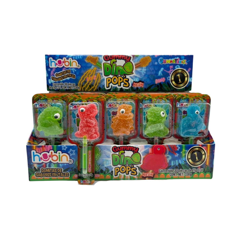 Display de paletas de malvavisco dinosaurios con palito luminoso