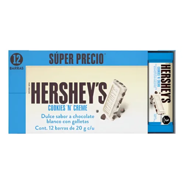 CHOCOLATE HERSHEYS BARRA COOKIES AND CREAM | CAJA 12 PIEZAS