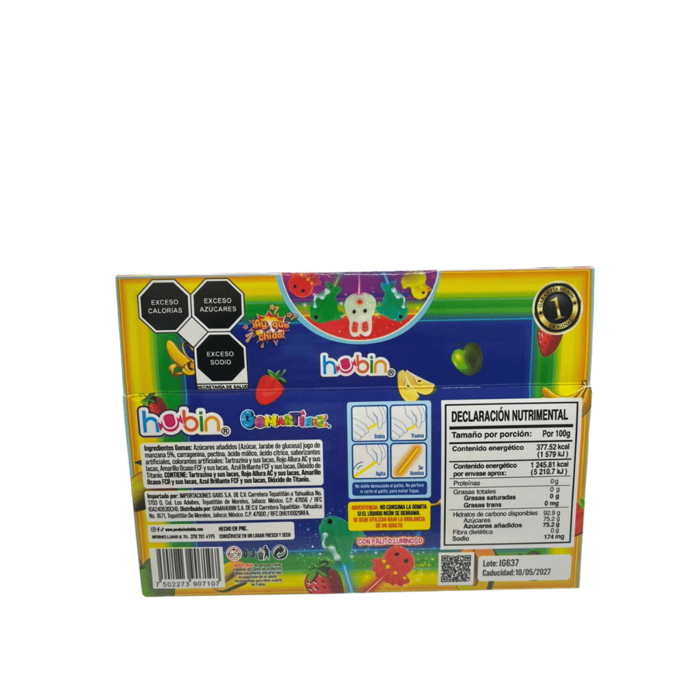 Gomitas neon Hubin Animal Pop con forma de animales y textura suave, display con 30 unidades.
