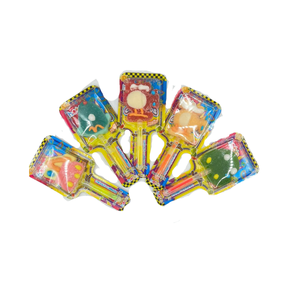 Gomitas Hubin Carritos Pop Neon de sabores frutales y textura suave, display con 30 unidades.