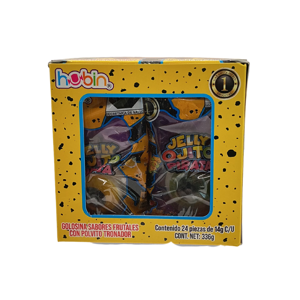 Gelatina Hubin Ojito Pirata suave y dulce con figura divertida, display con 24 unidades.