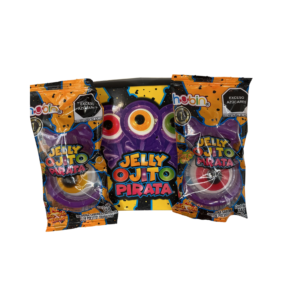 Gelatina frutal Hubin Ojito Pirata en porciones individuales con forma de ojo, 24 piezas.