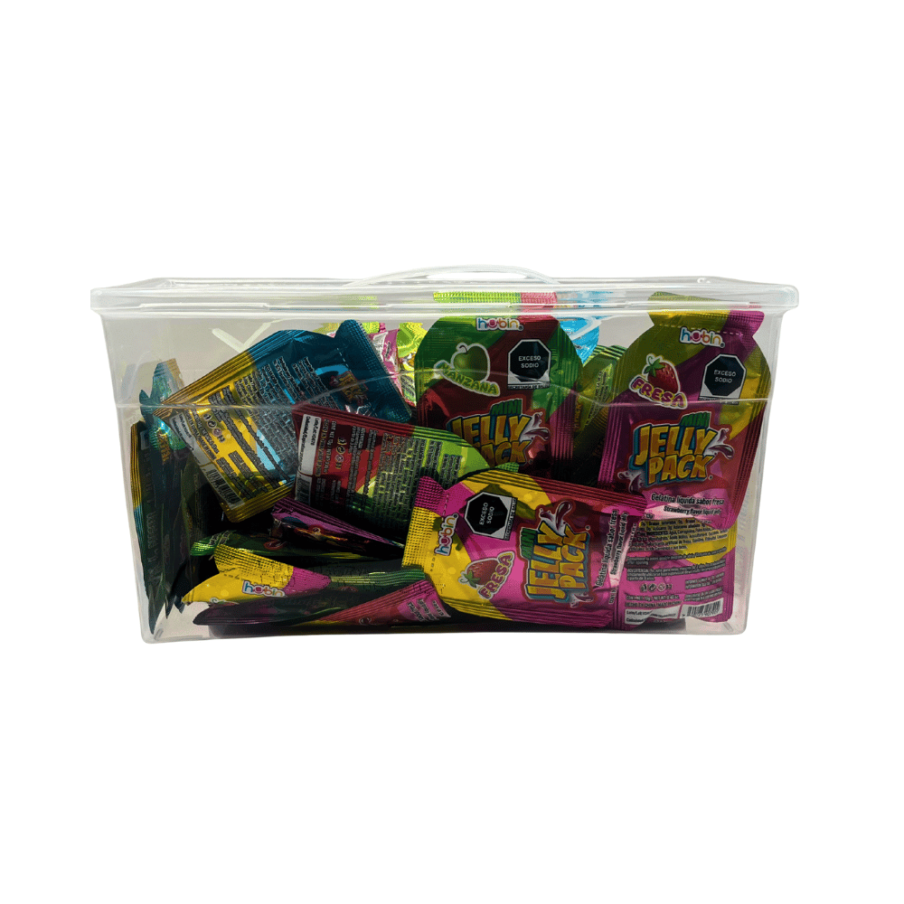 Gelatinas frutales Hubin Mini Jelly Pack en porciones individuales, caja con 60 piezas.