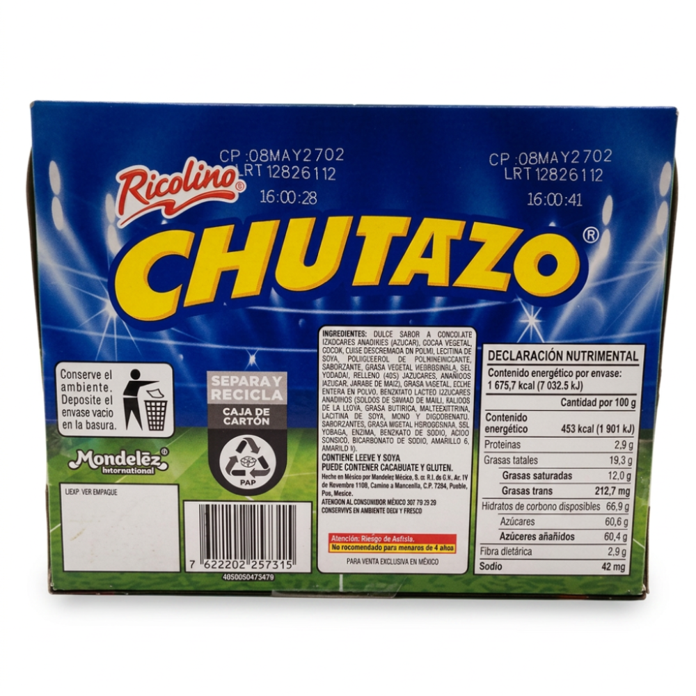 Chocolate Chutazo Ricolino Relleno Rompope Caja Con 20 Pzas