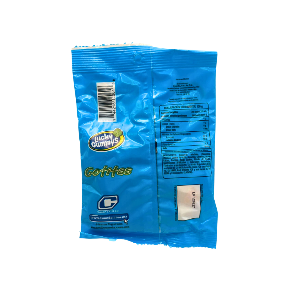 Gomitas Lucky Gummy Gotitas suaves y dulces con presentación en bolsa de 96 g.