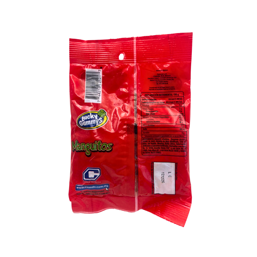 Gomitas Lucky Gummy sabor mango con cubierta enchilada y textura suave, presentación de 96 g.