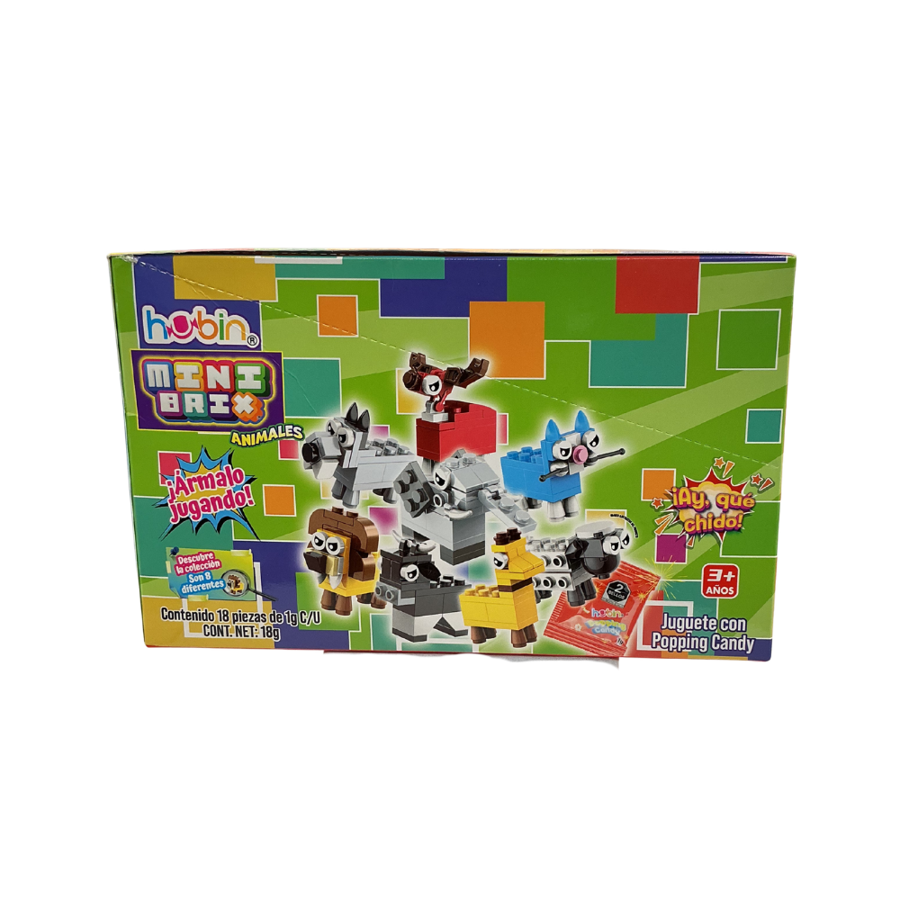 Dulce Hubin Mini Brix de animalitos con sobre de polvo efervescente para una experiencia divertida, 18 piezas.