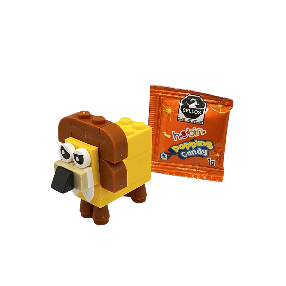 Dulce Mini Brix Hubin con figuras de animales y sobre de polvo que truena en la boca, presentación de 18 piezas.