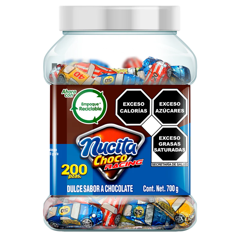 Vitrolero de 200 pzas de chocolates Nucita en forma de carritos
