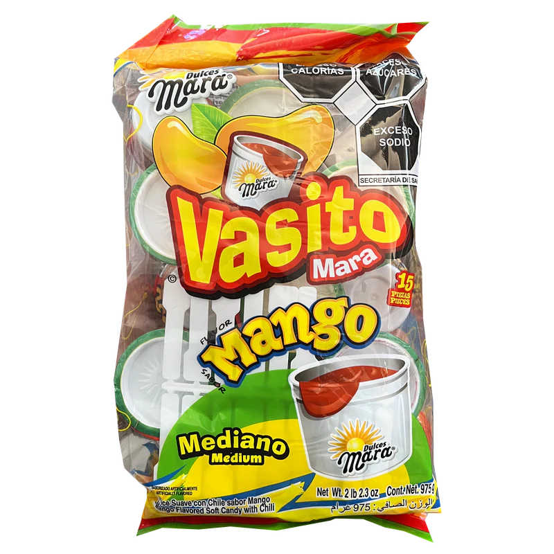 Vasos de dulce sabor mango Mara, bolsa con 15 piezas