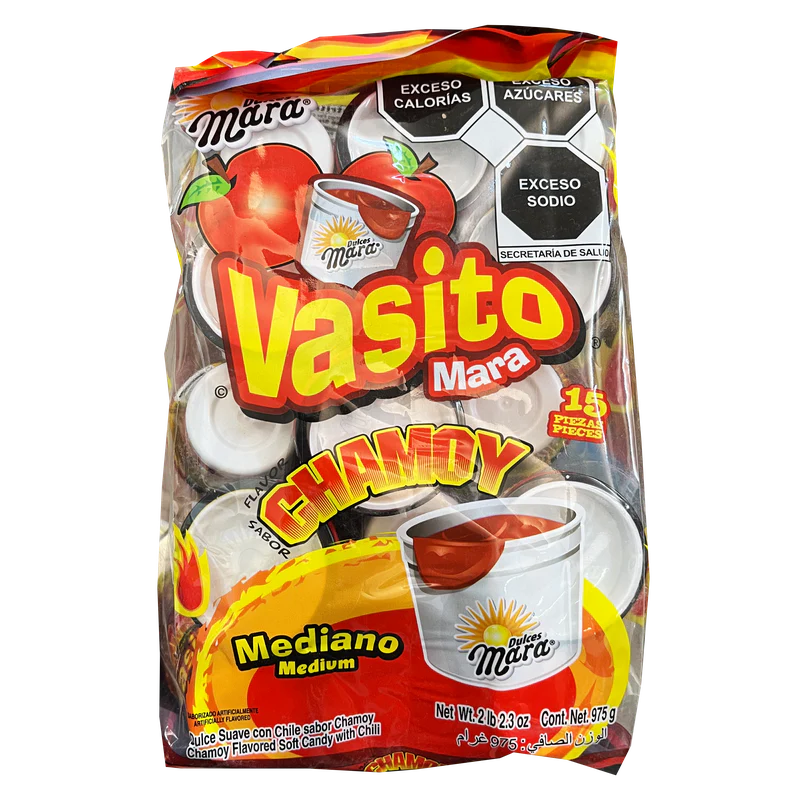 Vasos de dulce sabor chamoy Mara, bolsa con 15 piezas