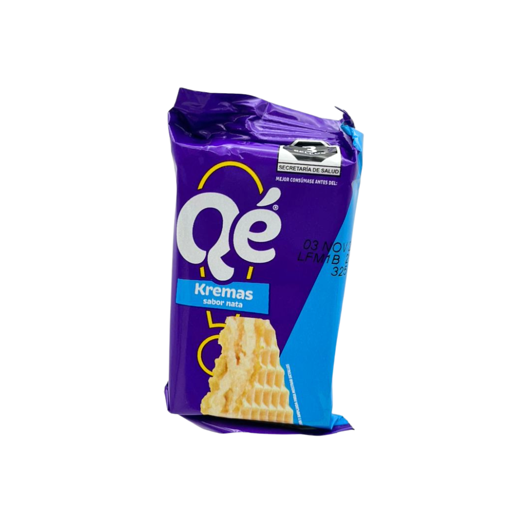 Galletas tipo oblea Qé Kremas con relleno sabor nata en presentación de 180 g.