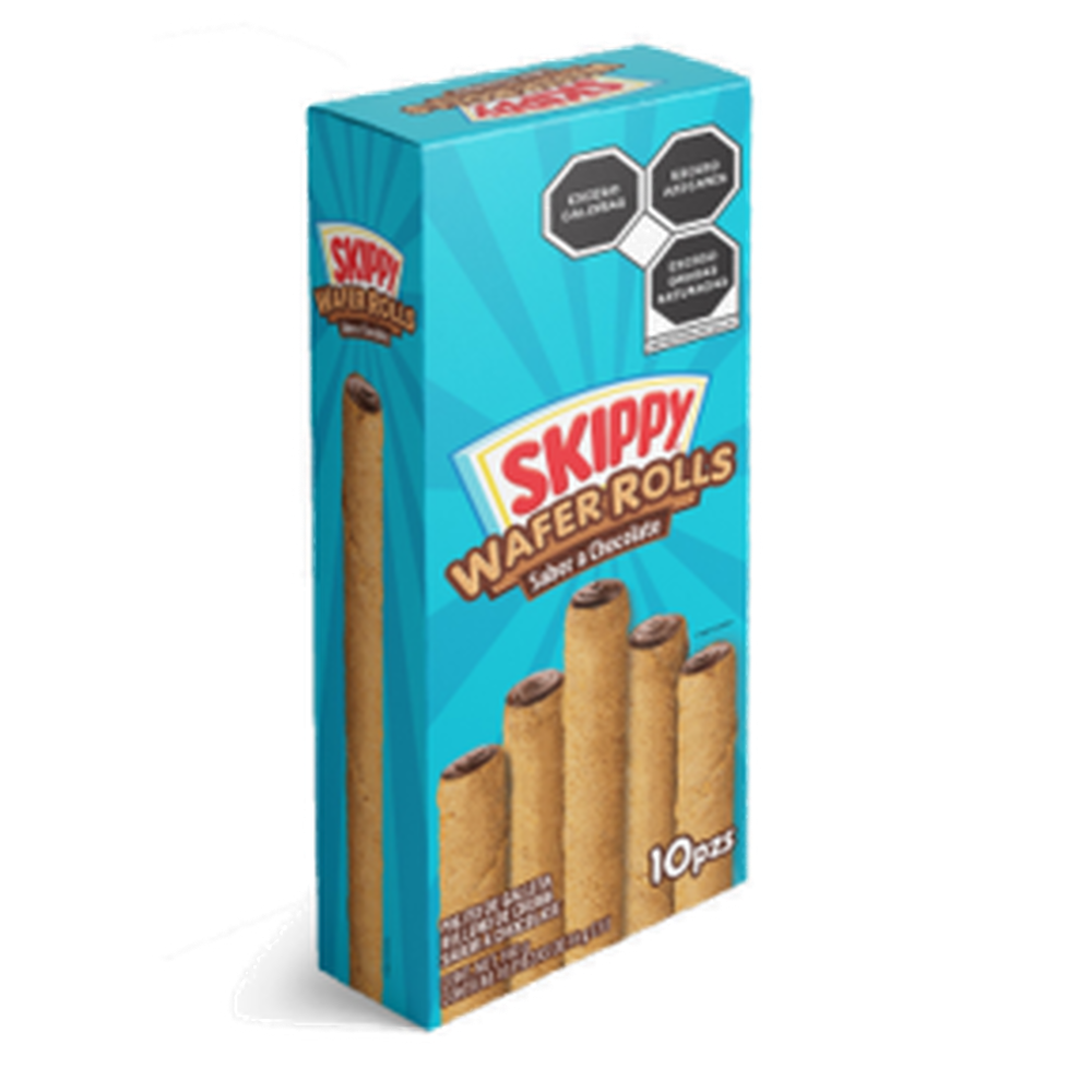 Galletas Skippy Wafer Rolls Chocolate | Caja con 10 pzas