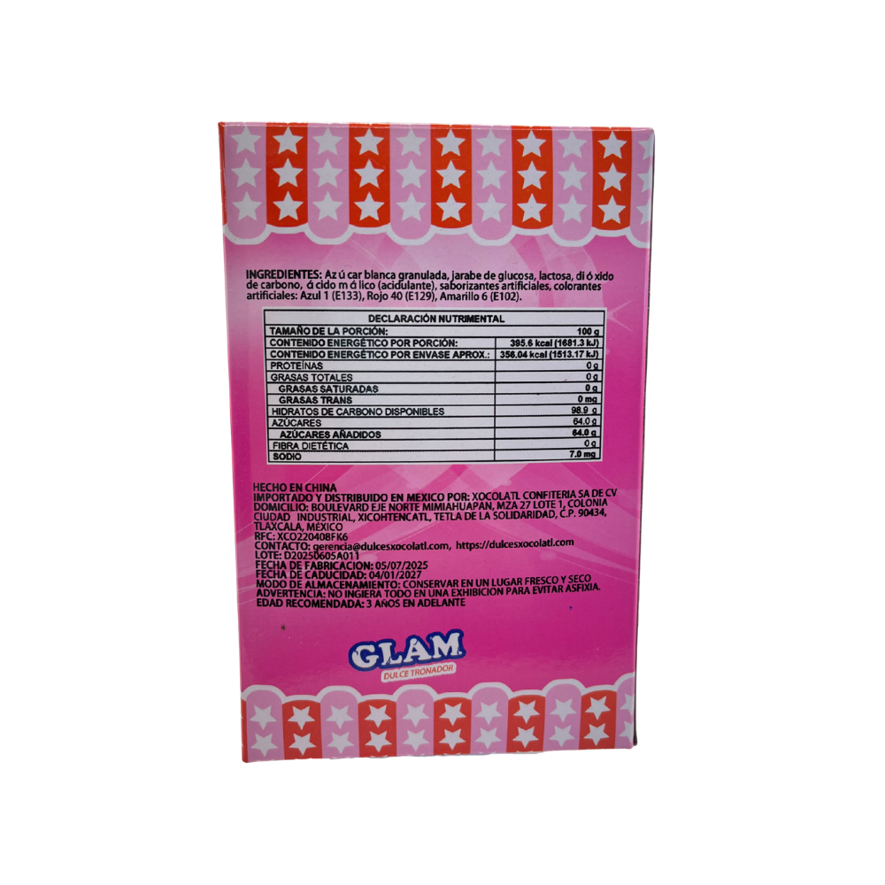 Dulce Uñas Glam tipo tronador de 90 g con 36 piezas, ideal para dulcerías y fiestas.