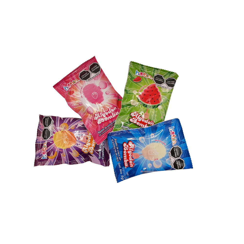 Sobres de algodón Bomba Hubin, algodón de azucar que se transforma en chicle