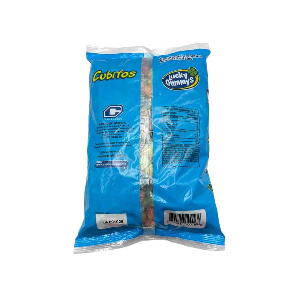 Bolsa de 1 kg de las famosas gomitas Lucky Gummys en forma de cubitos.