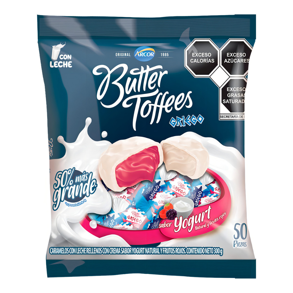 Bolsa de 50 pzas de Butter Toffees Yogurt. Caramelos suaves rellenos. Envíos a todo México