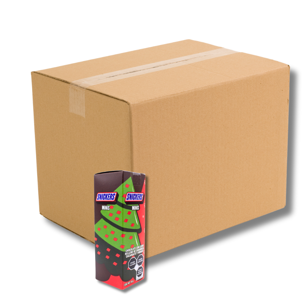 Caja semi mayoreo con 16 displays de caja de regalo navidad Snickers Mini 45 g cada una. Envíos  todo México.